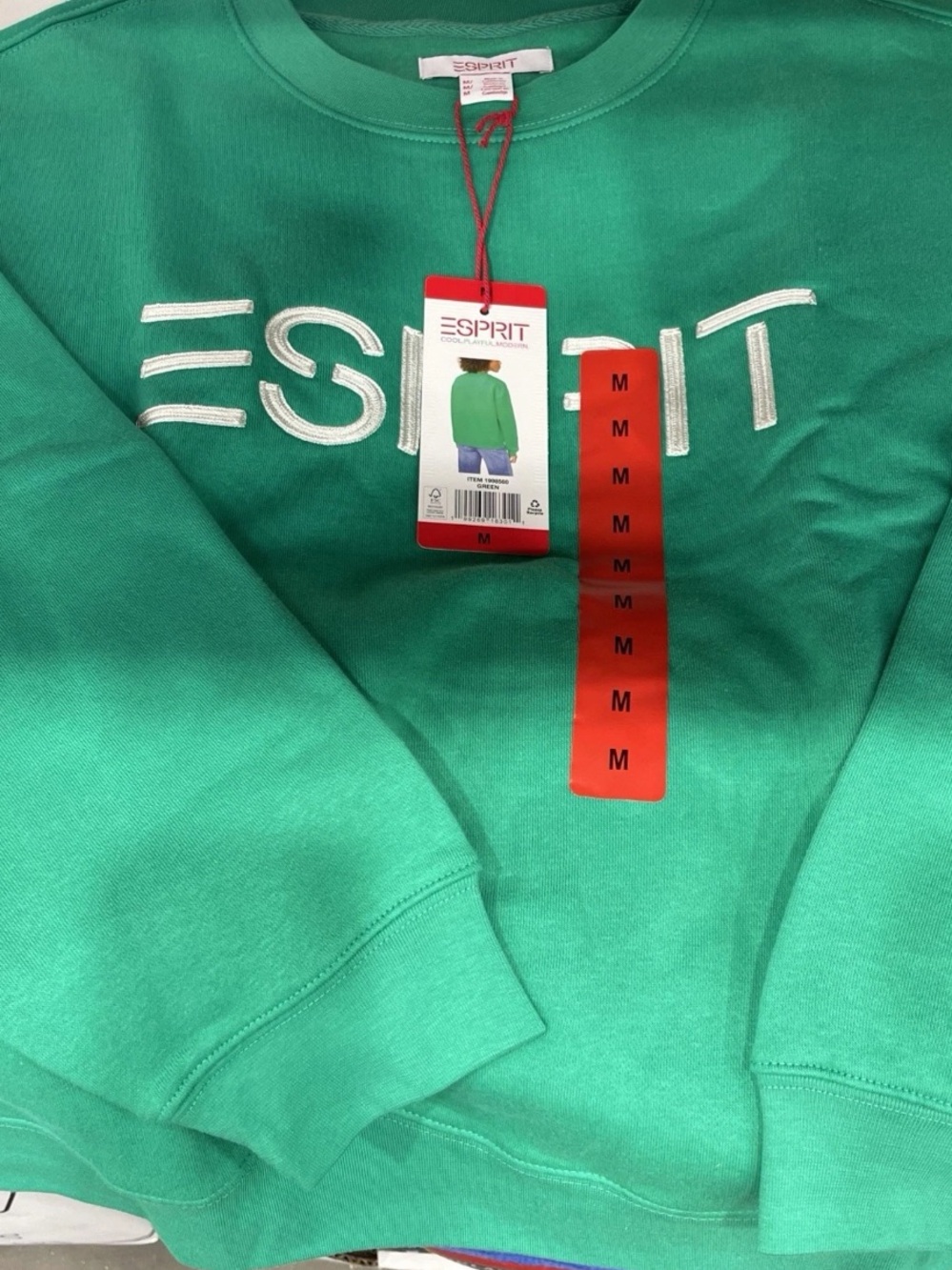 NWT Esprit 80’s 90’s Women's Green Crew Neck Sweatshirt M Cotton Blend Fleece - Picture 2 of 4